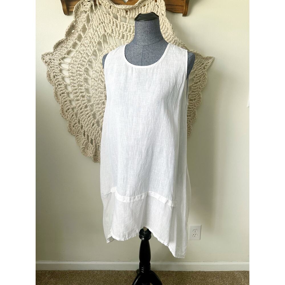 Match Point 100% Linen White Long Tunic Top Size Medium